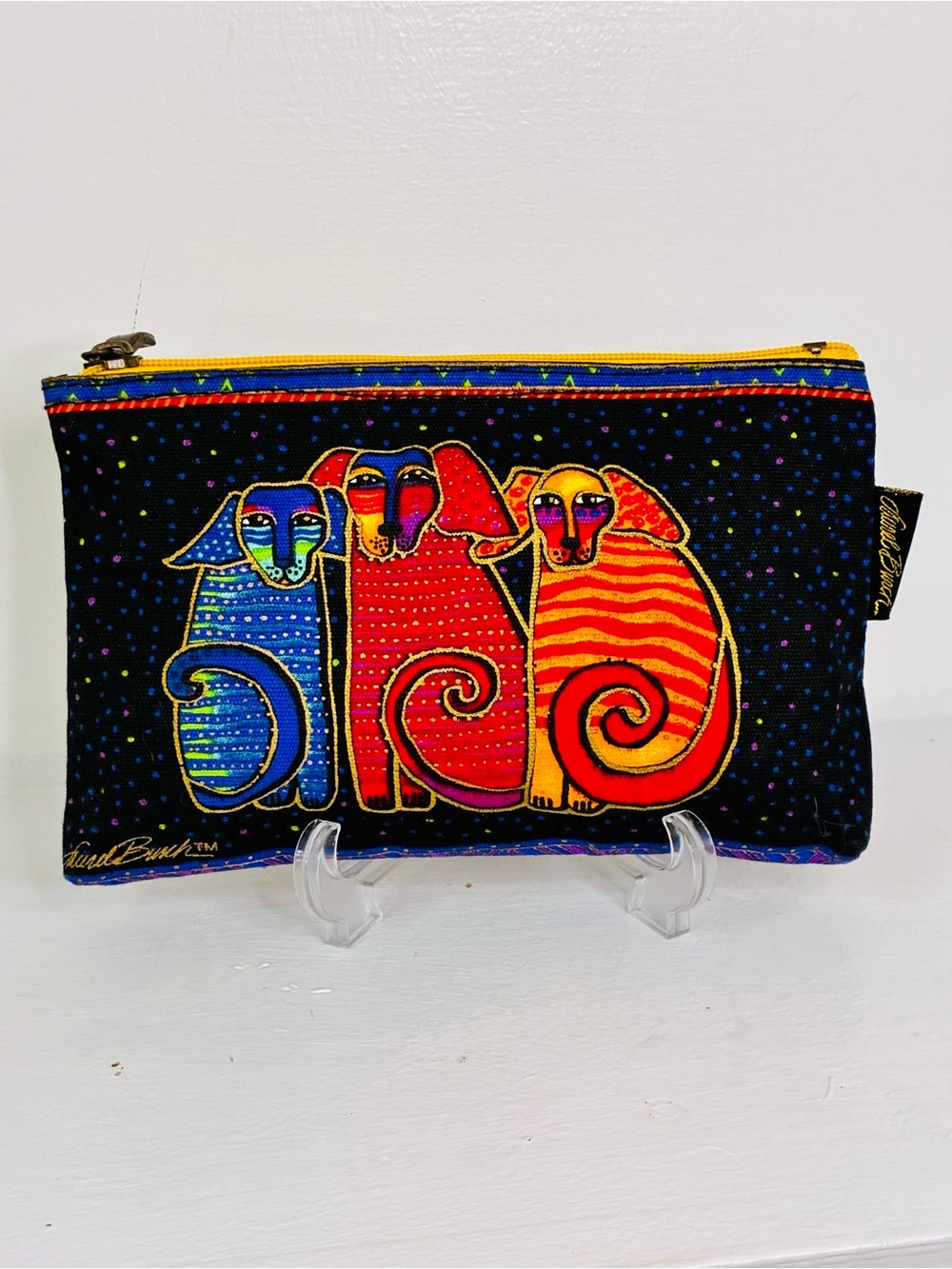 Laurel Burch "Three Dogs” Canvas Cosmetic Bag